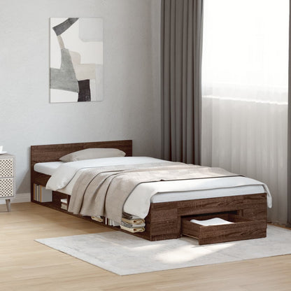 Rám Postele Se Zásuvkou Hnědý Dub 75 X 190 Cm Kompozitní Dřevo