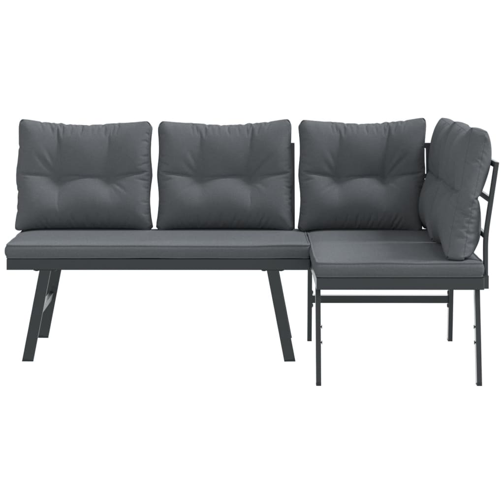 Zahradní Lavice S Poduškami 2 Ks Černé Práškově Lakovaná Ocel