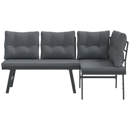 Zahradní Lavice S Poduškami 2 Ks Černé Práškově Lakovaná Ocel