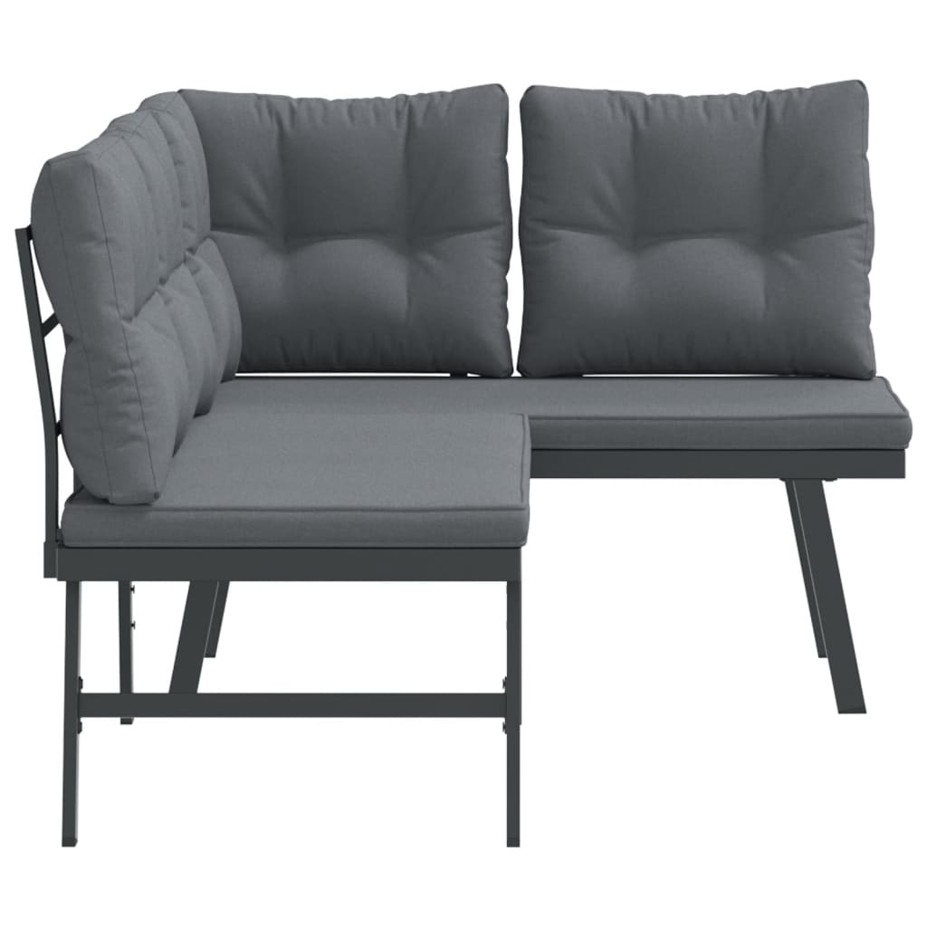 Zahradní Lavice S Poduškami 2 Ks Černé Práškově Lakovaná Ocel