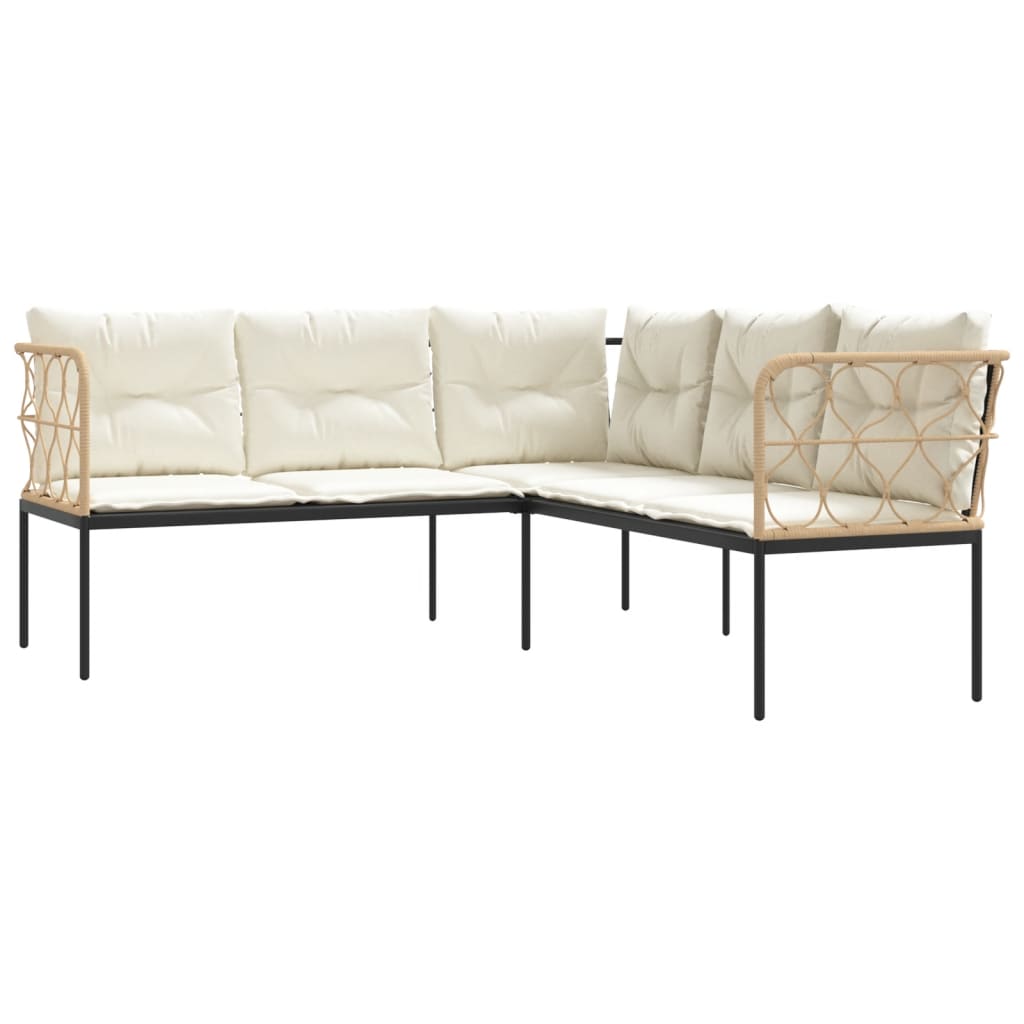 Zahradní Pohovka S Poduškami Tvar L Černá Ocel A Textilen