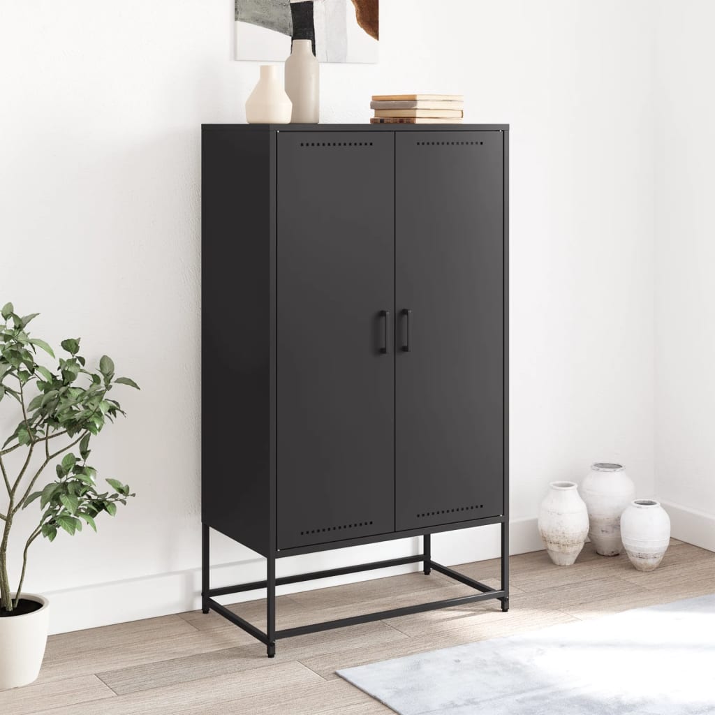 Skříň Highboard Černá 68,5 X 38,5 X 123,5 Cm Ocel