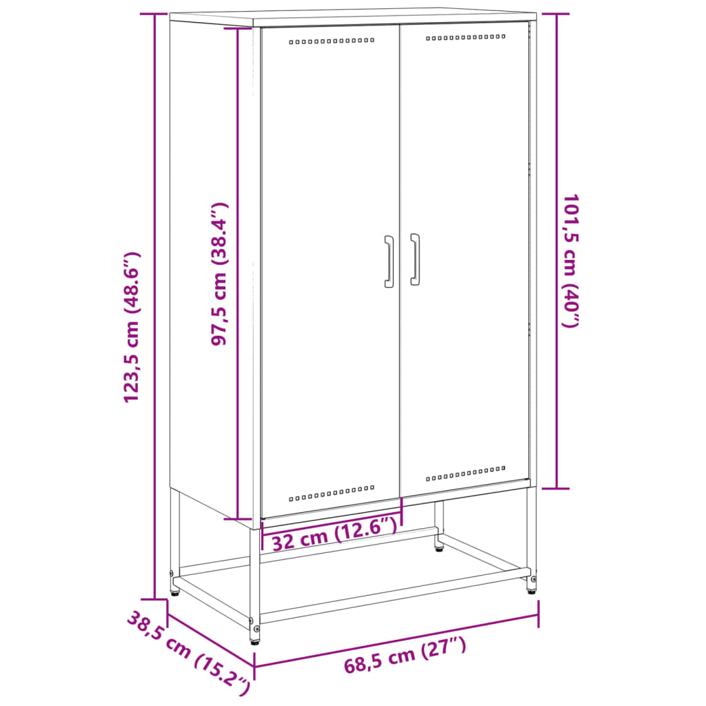 Skříň Highboard Černá 68,5 X 38,5 X 123,5 Cm Ocel