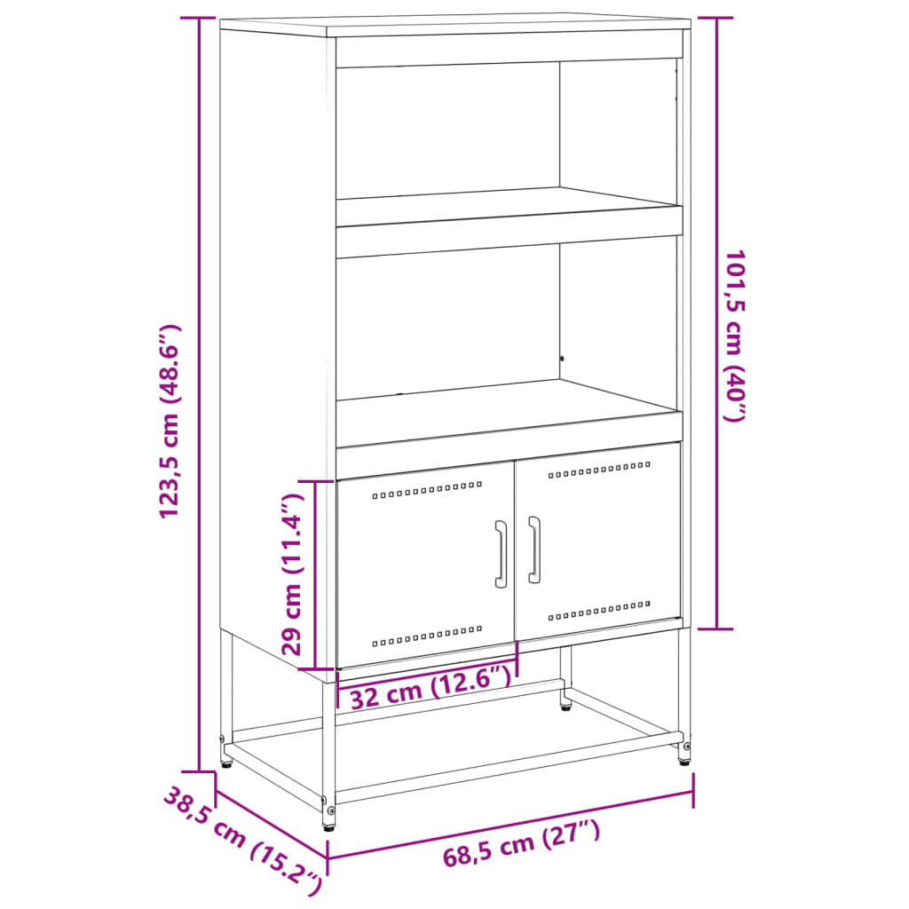 Skříň Highboard 68,5 X 38,5 X 123,5 Cm Ocel