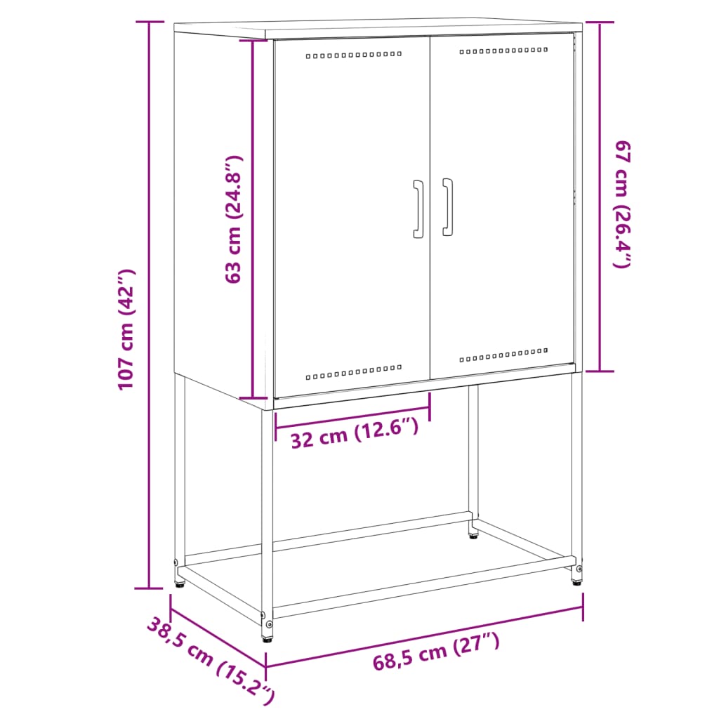 Skříň Highboard Olivově 68,5 X 38,5 X 107 Cm Ocel