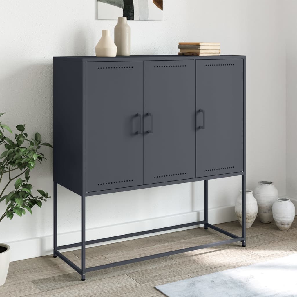 Skříň Highboard Olivově 100,5 X 39 X 107 Cm Ocel