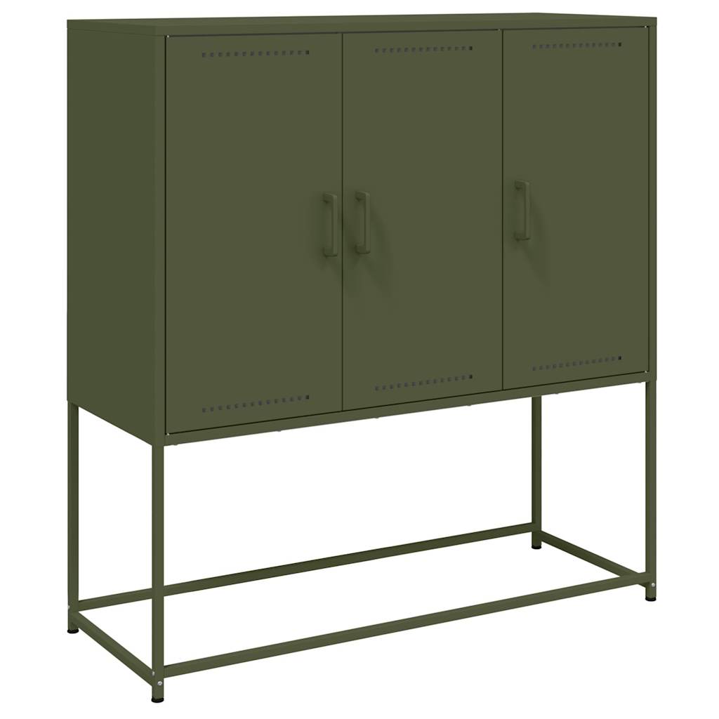 Skříň Highboard Olivově 100,5 X 39 X 107 Cm Ocel