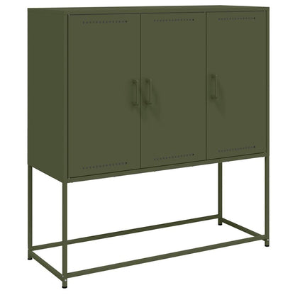 Skříň Highboard Olivově 100,5 X 39 X 107 Cm Ocel