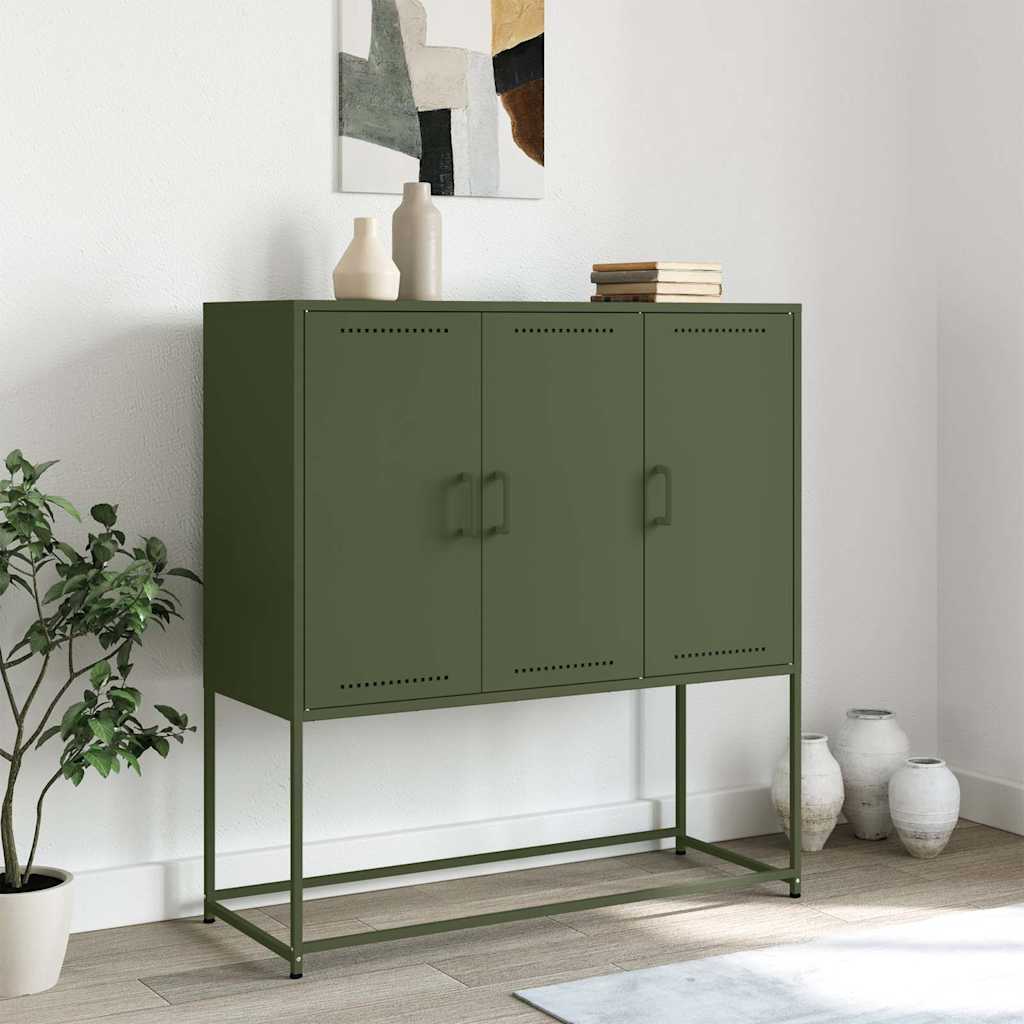Skříň Highboard Olivově 100,5 X 39 X 107 Cm Ocel