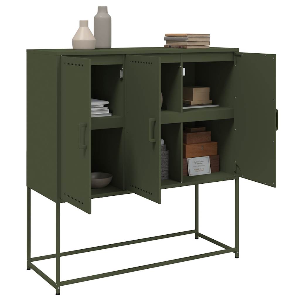 Skříň Highboard Olivově 100,5 X 39 X 107 Cm Ocel
