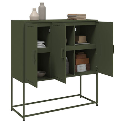 Skříň Highboard Olivově 100,5 X 39 X 107 Cm Ocel