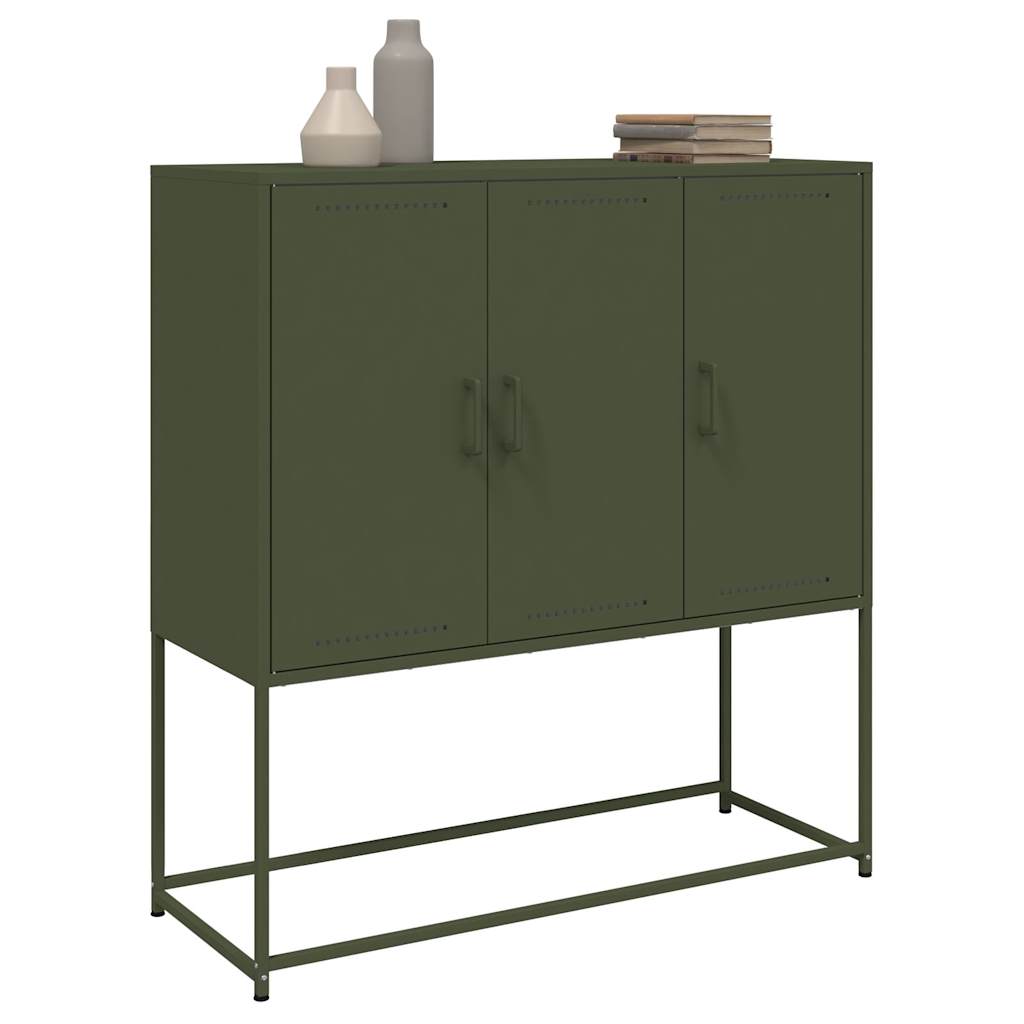 Skříň Highboard Olivově 100,5 X 39 X 107 Cm Ocel