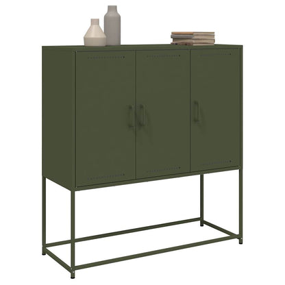 Skříň Highboard Olivově 100,5 X 39 X 107 Cm Ocel