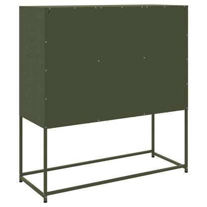 Skříň Highboard Olivově 100,5 X 39 X 107 Cm Ocel