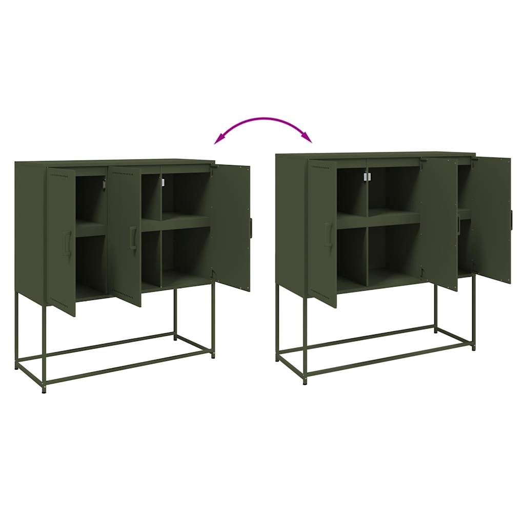 Skříň Highboard Olivově 100,5 X 39 X 107 Cm Ocel