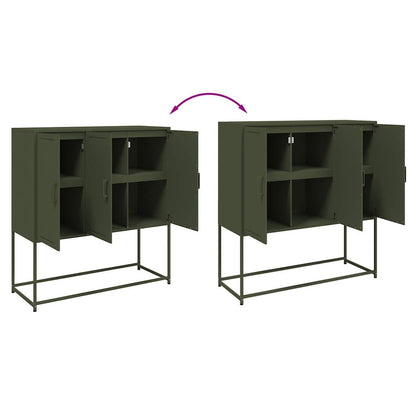 Skříň Highboard Olivově 100,5 X 39 X 107 Cm Ocel