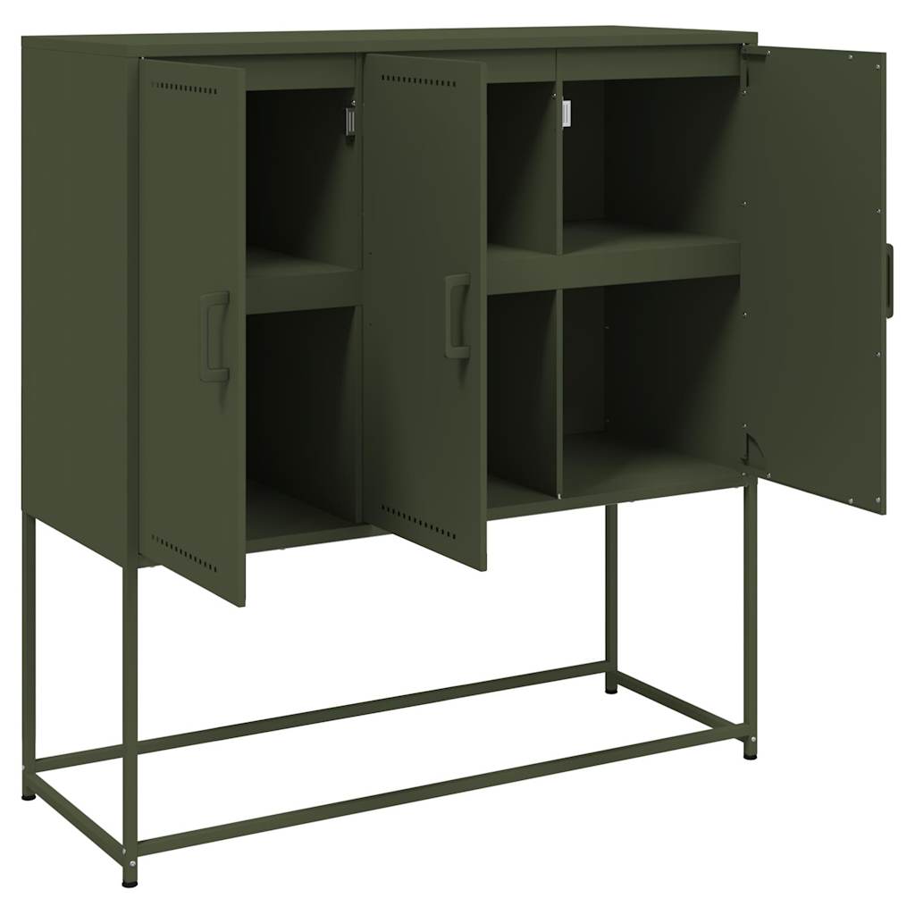 Skříň Highboard Olivově 100,5 X 39 X 107 Cm Ocel