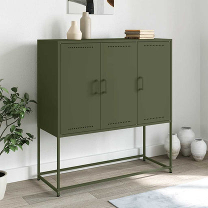 Skříň Highboard Olivově 100,5 X 39 X 107 Cm Ocel