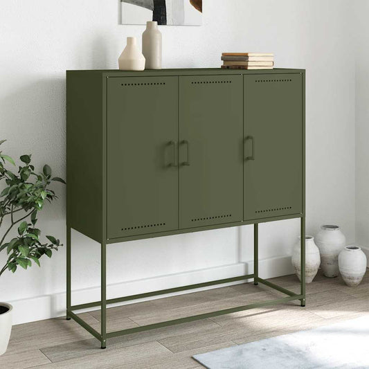 Skříň Highboard Olivově 100,5 X 39 X 107 Cm Ocel