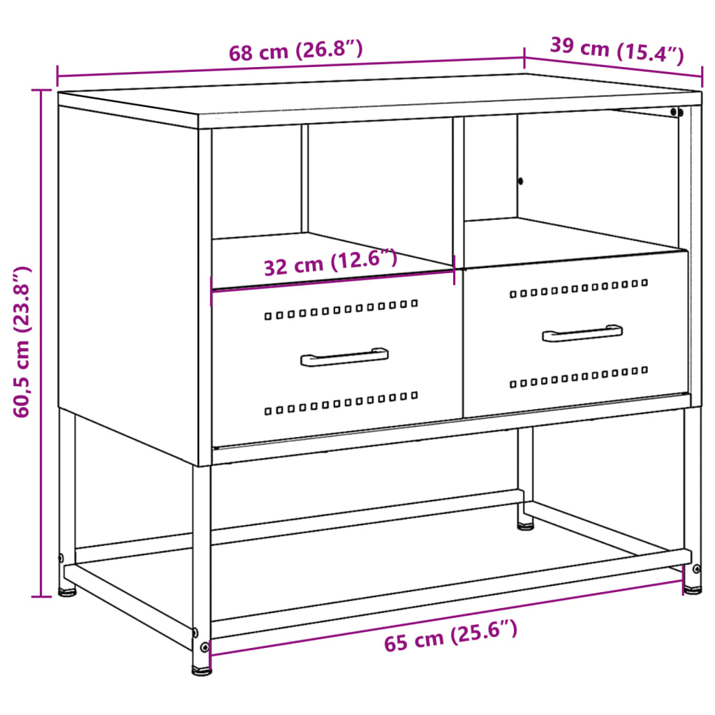Tv Skříňka 68 X 39 X 60,5 Cm Ocel
