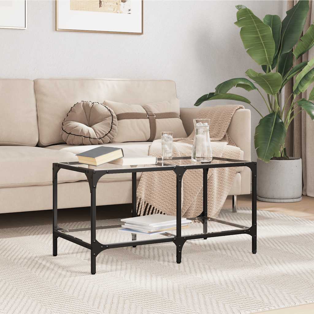Konferenční Stolek Průhledná Skleněná Deska 98,5X50X40 Cm Ocel