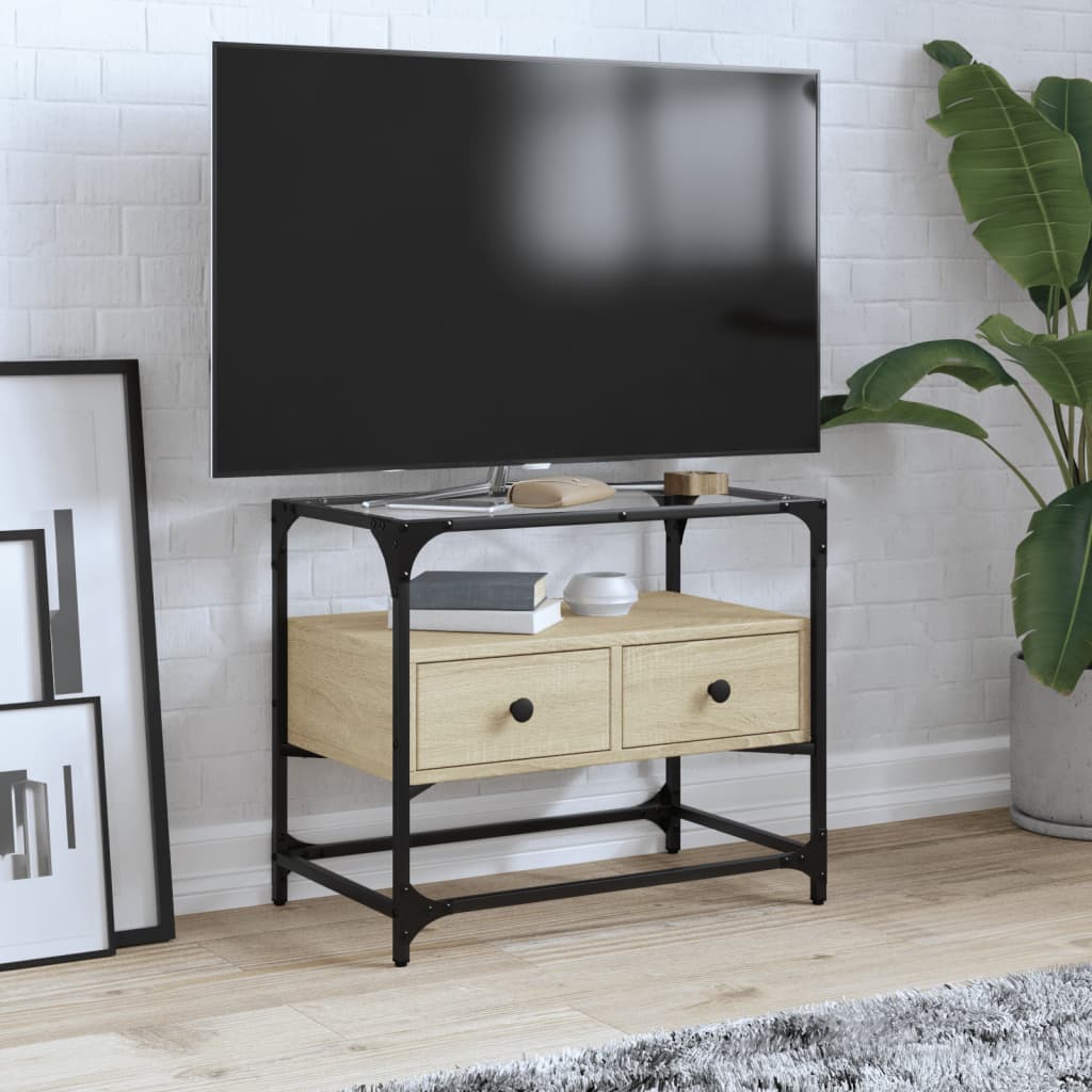 Tv Skříňka Se Skleněnou Deskou Šedá Sonoma 98X35X51 Cm Kompozit