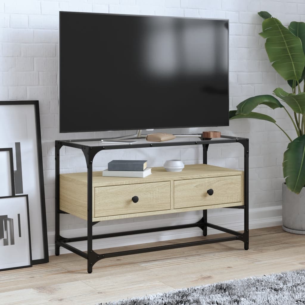 Tv Skříňka Se Skleněnou Deskou Šedá Sonoma 98X35X51 Cm Kompozit