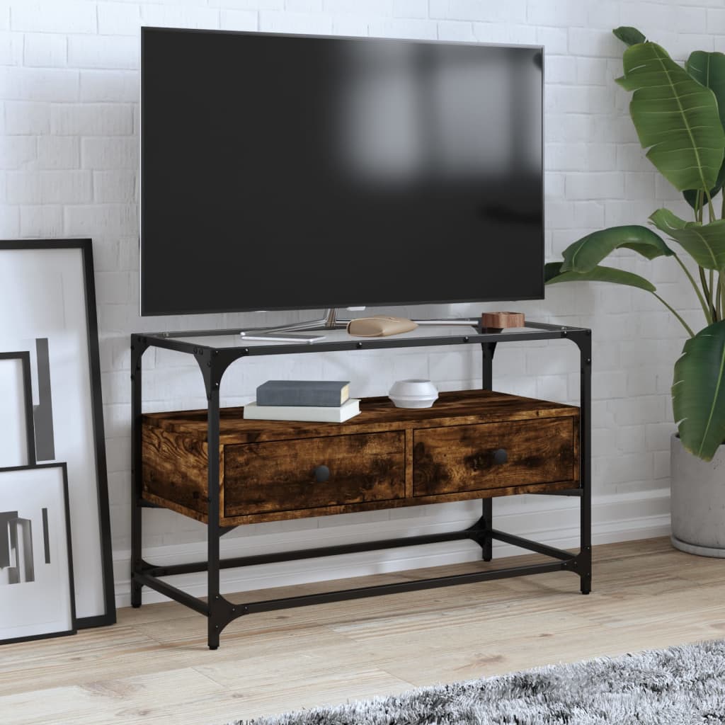Tv Skříňka Se Skleněnou Deskou Šedá Sonoma 98X35X51 Cm Kompozit