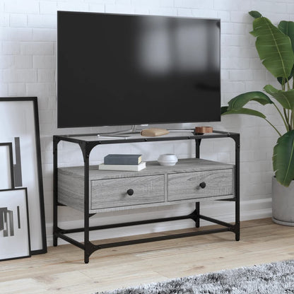 Tv Skříňka Se Skleněnou Deskou Šedá Sonoma 98X35X51 Cm Kompozit