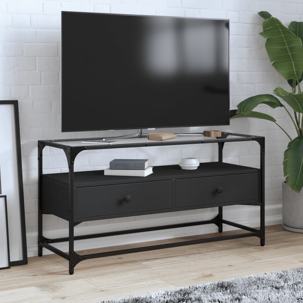 Tv Skříňka Se Skleněnou Deskou Šedá Sonoma 98X35X51 Cm Kompozit
