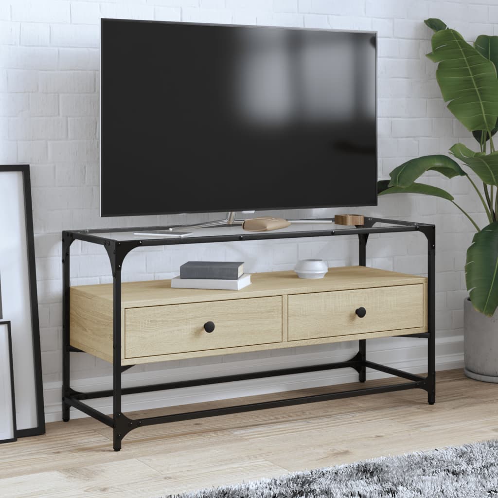 Tv Skříňka Se Skleněnou Deskou Šedá Sonoma 98X35X51 Cm Kompozit