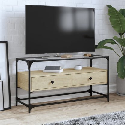Tv Skříňka Se Skleněnou Deskou Šedá Sonoma 98X35X51 Cm Kompozit