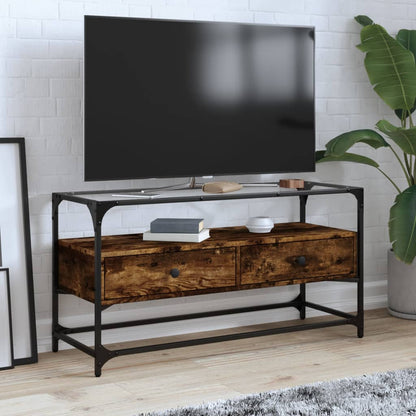 Tv Skříňka Se Skleněnou Deskou Šedá Sonoma 98X35X51 Cm Kompozit