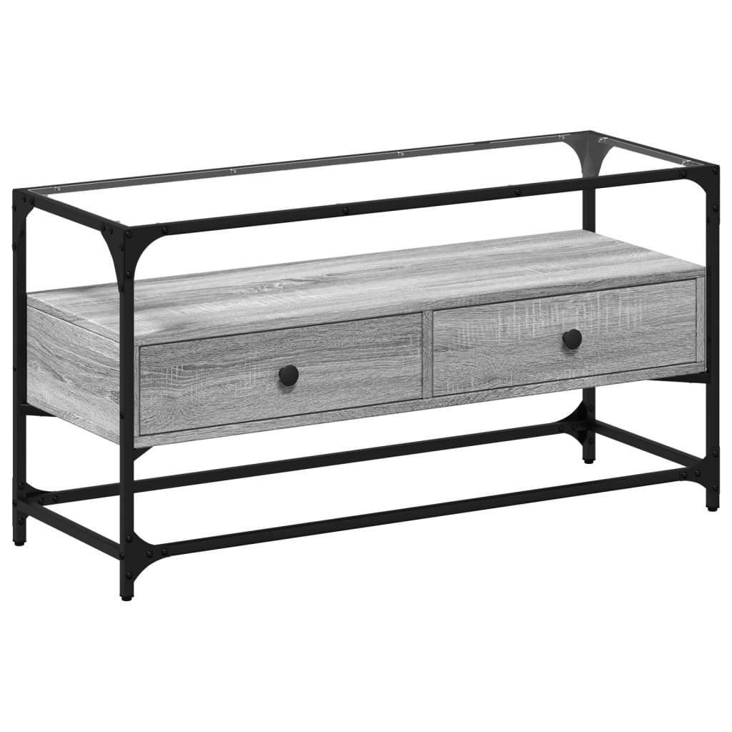 Tv Skříňka Se Skleněnou Deskou Šedá Sonoma 98X35X51 Cm Kompozit