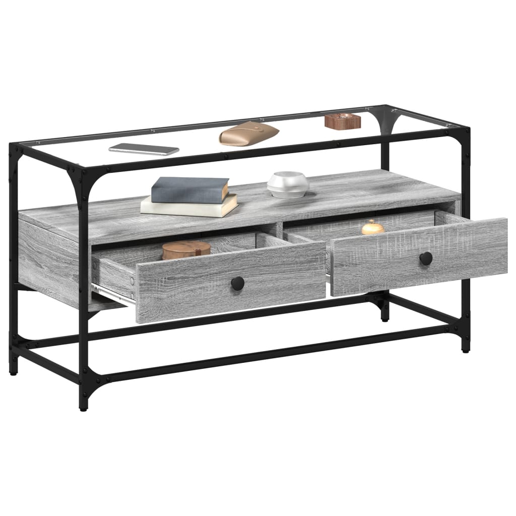 Tv Skříňka Se Skleněnou Deskou Šedá Sonoma 98X35X51 Cm Kompozit