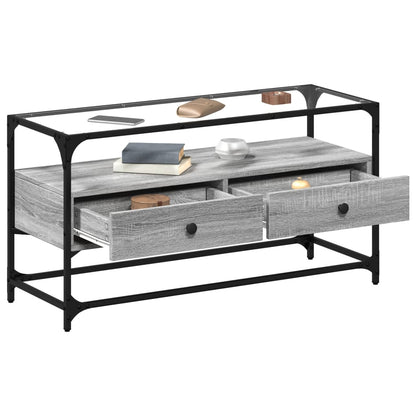 Tv Skříňka Se Skleněnou Deskou Šedá Sonoma 98X35X51 Cm Kompozit