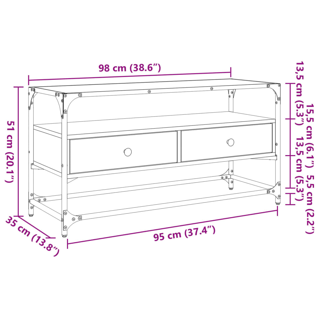 Tv Skříňka Se Skleněnou Deskou Šedá Sonoma 98X35X51 Cm Kompozit