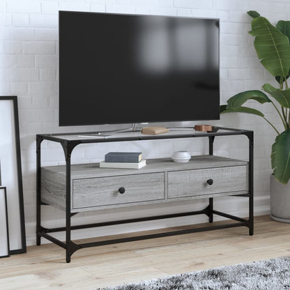 Tv Skříňka Se Skleněnou Deskou Šedá Sonoma 98X35X51 Cm Kompozit