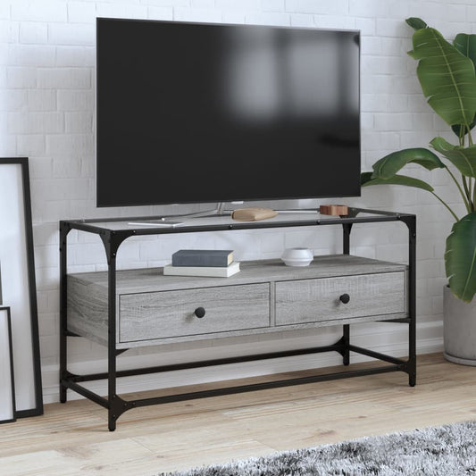 Tv Skříňka Se Skleněnou Deskou Šedá Sonoma 98X35X51 Cm Kompozit