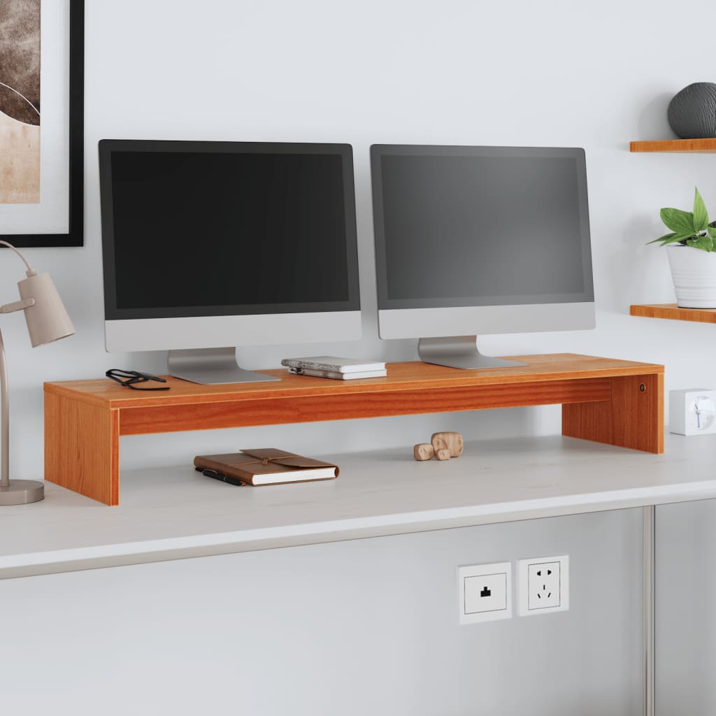 Stojan Na Monitor Bílý 100 X 27 X 15 Cm Masivní Borové Dřevo