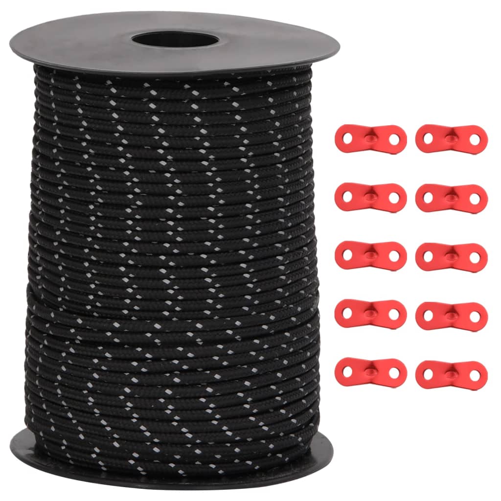 Stanové Lanko S Reflexními Proužky A Napínáky 50 M