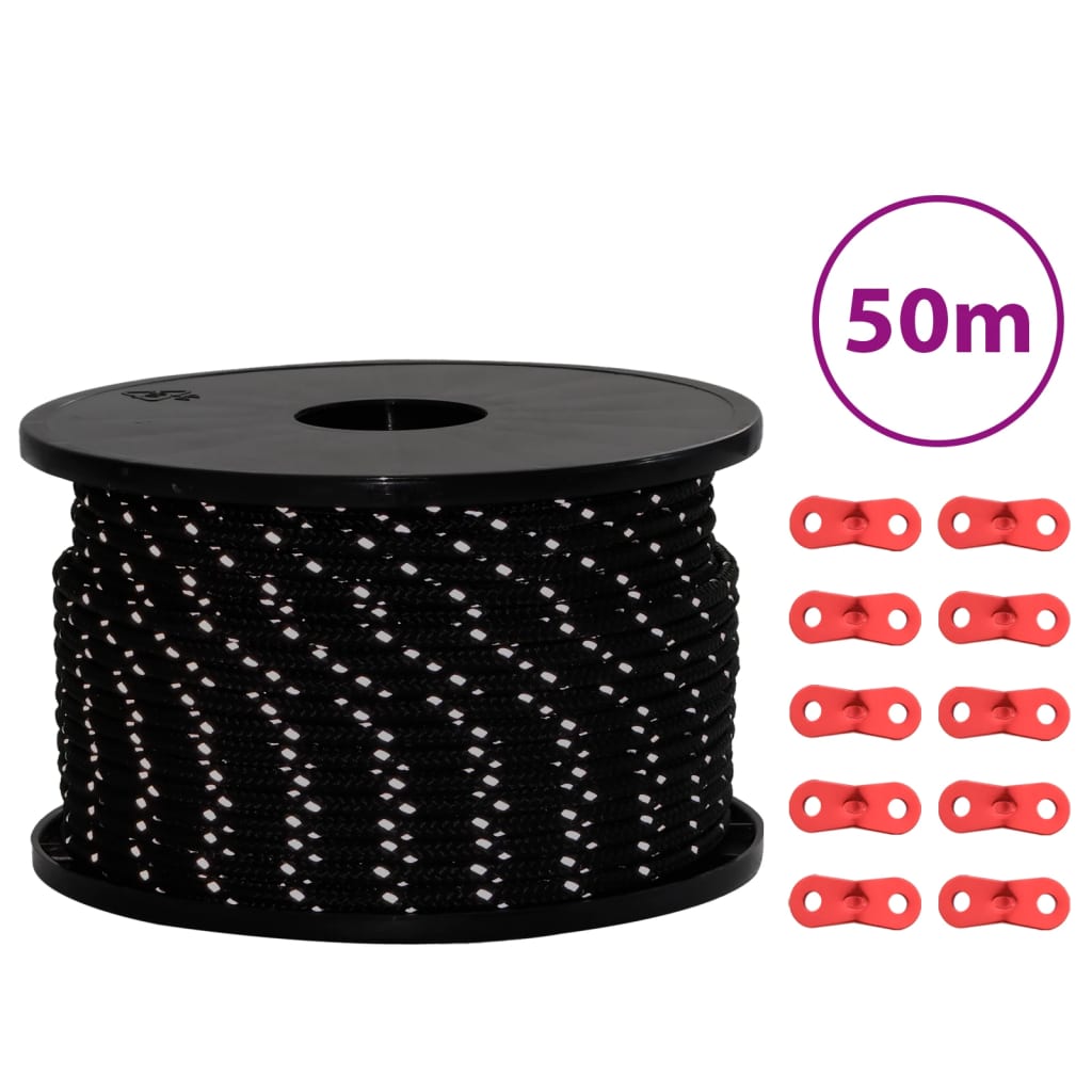 Stanové Lanko S Reflexními Proužky A Napínáky 50 M