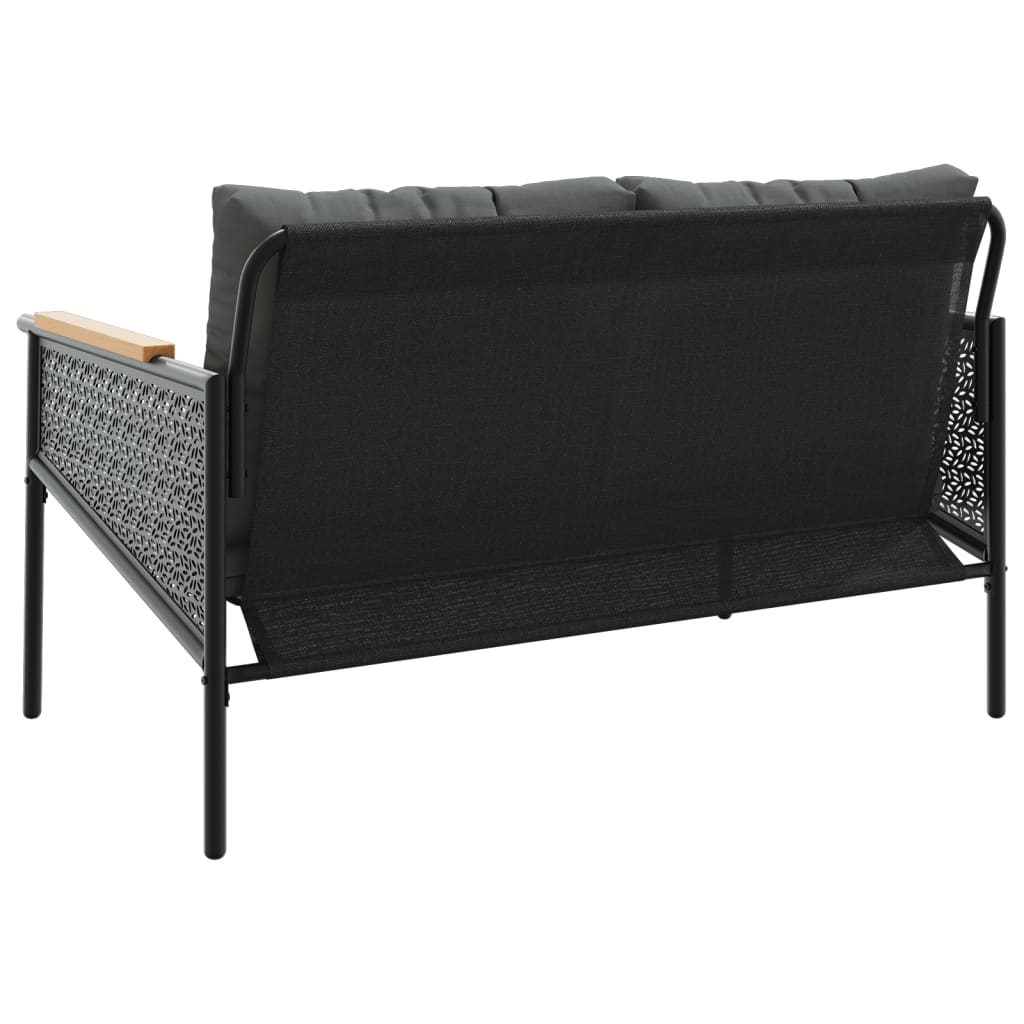 Zahradní Lavice S Poduškami 116 Cm Černá Ocel