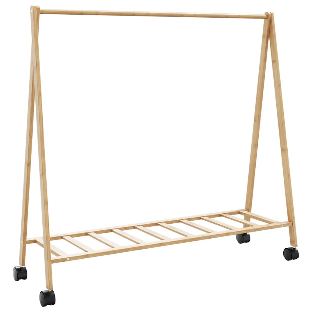 Stojan Na Oblečení S Policemi A Kolečky 106X34X106,5 Cm Bambus