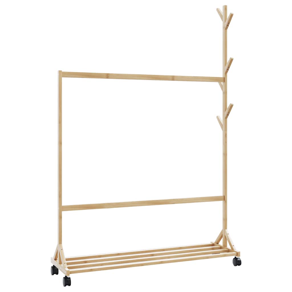 Stojan Na Oblečení S Háčky A Kolečky 100X35X157 Cm Bambus