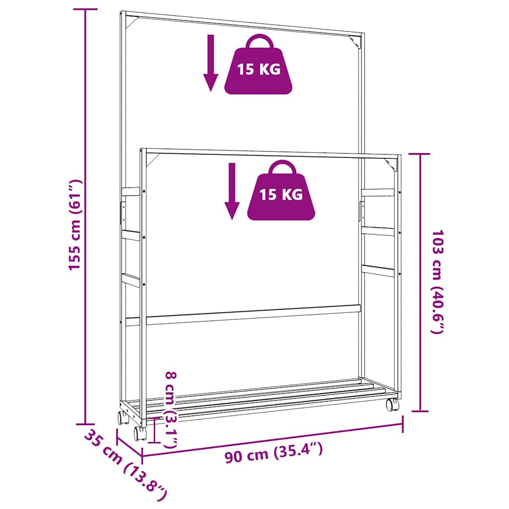 Stojan Na Oblečení S Policemi A Kolečky 90X35X155 Cm Bambus Dub Sonoma