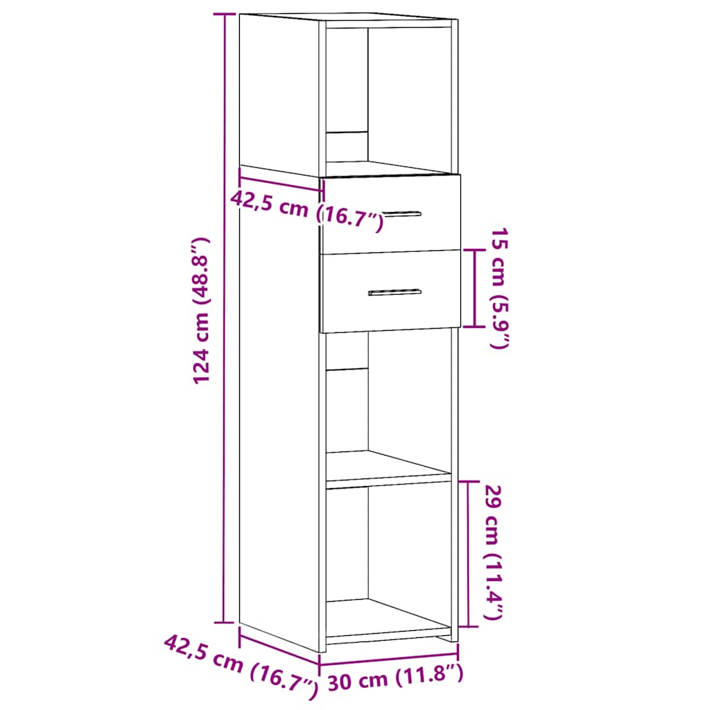 Skříň Highboard Bílá 30 X 42,5 X 124 Cm Kompozitní Dřevo