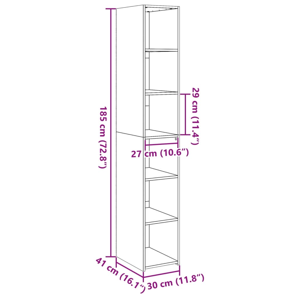 Skříň Highboard Bílá 30 X 41 X 185 Cm Kompozitní Dřevo