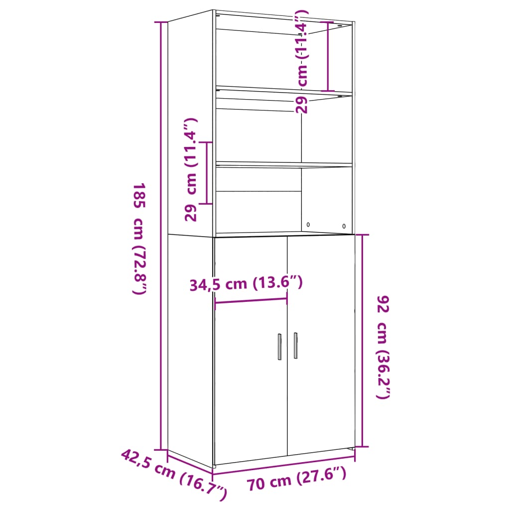 Skříň Highboard 70 X 42,5 X 185 Cm Kompozitní Dřevo