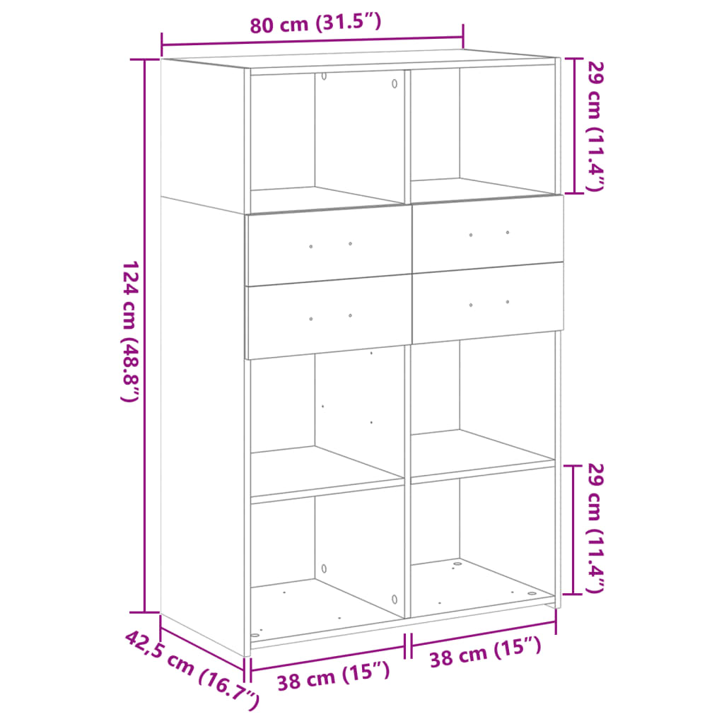 Skříň Highboard 80 X 42,5 X 124 Cm Kompozitní Dřevo